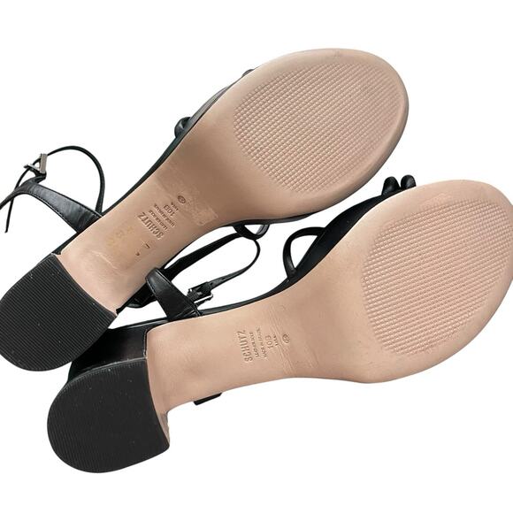 SCHUTZ 10 Platform Heels Block Heel Pumps Strappy Black Leather Sandals - Picture 9 of 10